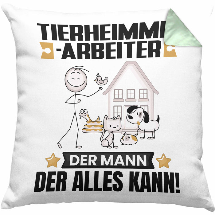 Tierheimmitarbeiter Kissen mit Füllung 40x40 Geschenk für Tierheimmitarbeiter Der Mann Der Alles Kann Geschenkidee zum Geburtstag (Grau) Grün Trendation