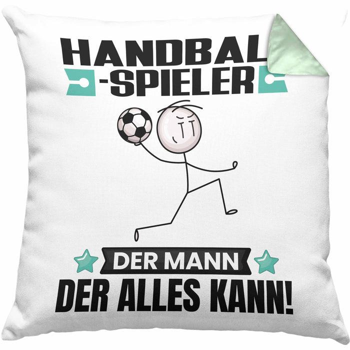 Handballspieler Kissen mit Füllung 40x40 Geschenk für Handballspieler Der Mann Der Alles Kann Geschenkidee zum Geburtstag (Grau) Grün Trendation