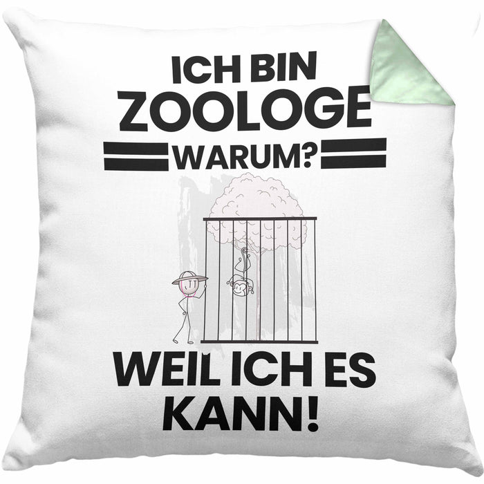 Zoologe Geschenk Kissen mit Füllung 40x40 Lustiger Spruch Ich Bin Zoologe Warum Weil Ich Es Kann Geschenkidee Bester Zoologe Geburtstag (Grau) Grün Trendation