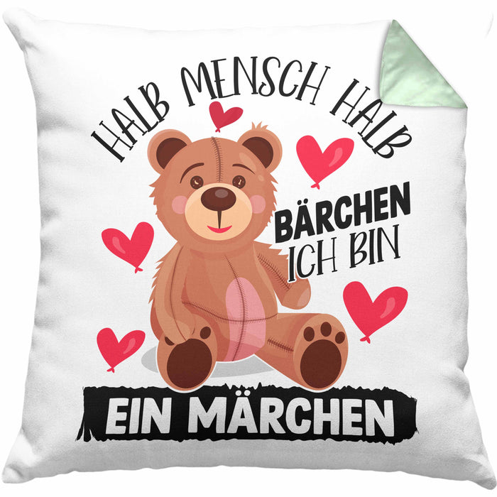Kuscheln Geschenk Kissen mit Füllung 40x40 Teddy Halb Mensch Halb Bärchen Ich Bin Ein Märchen Geschenkidee (Grau) Grün Trendation