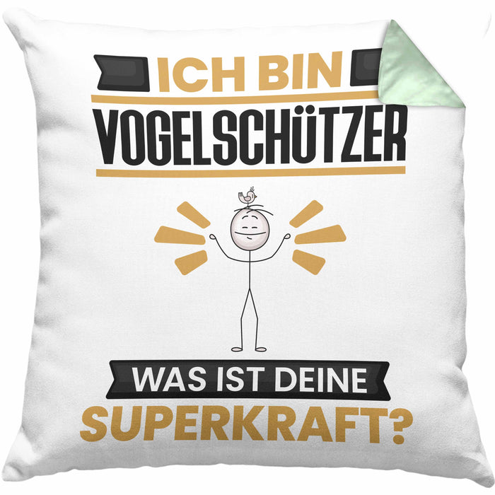 Vogelschützer Kissen mit Füllung 40x40 Geschenk für Vogelschützer Geburtstag Lustiger Spruch Was Ist Deine Superkraft (Grau) Grün Trendation