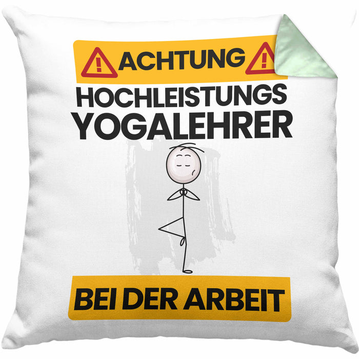 Yogalehrer Kissen mit Füllung 40x40 Geschenk Lustiger Spruch Geschenkidee für Yogalehrer Achtung Hochleistungs Yogalehrer Bei Der Arbeit (Grau) Grün Trendation