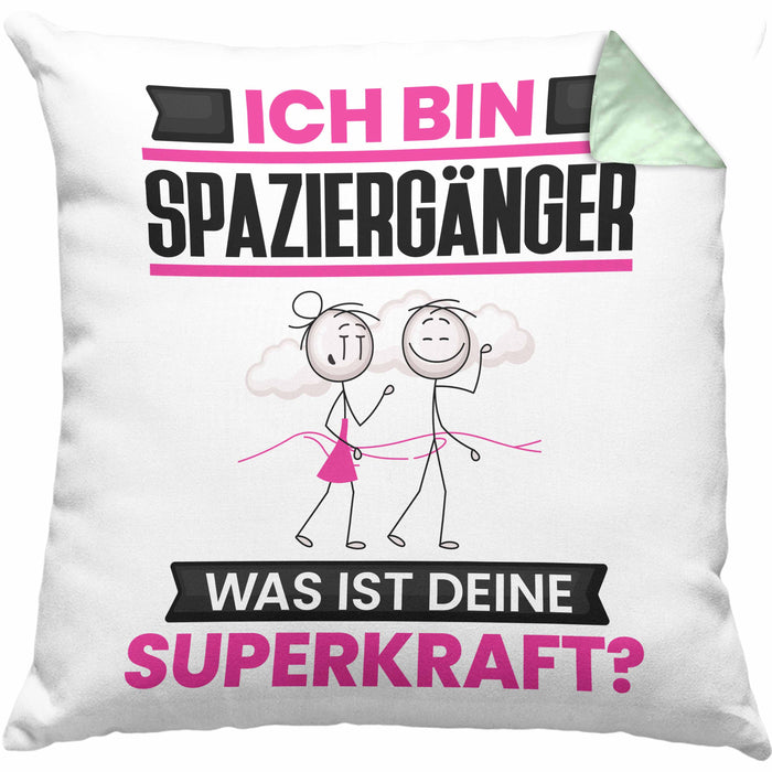 Spaziergänger Kissen mit Füllung 40x40 Geschenk für Spaziergänger Geburtstag Lustiger Spruch Was Ist Deine Superkraft (Grau) Grün Trendation