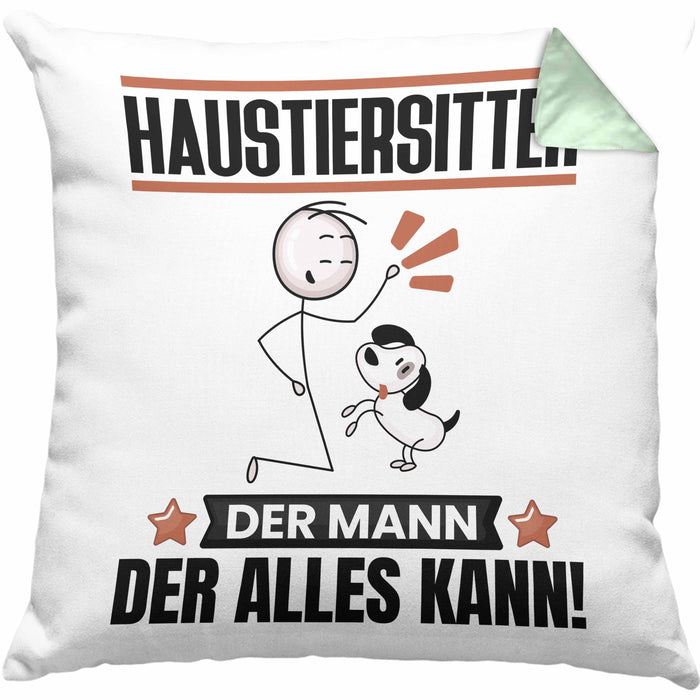 Haustiersitter Kissen mit Füllung 40x40 Geschenk für Haustiersitter Der Mann Der Alles Kann Geschenkidee zum Geburtstag (Grau) Grün Trendation