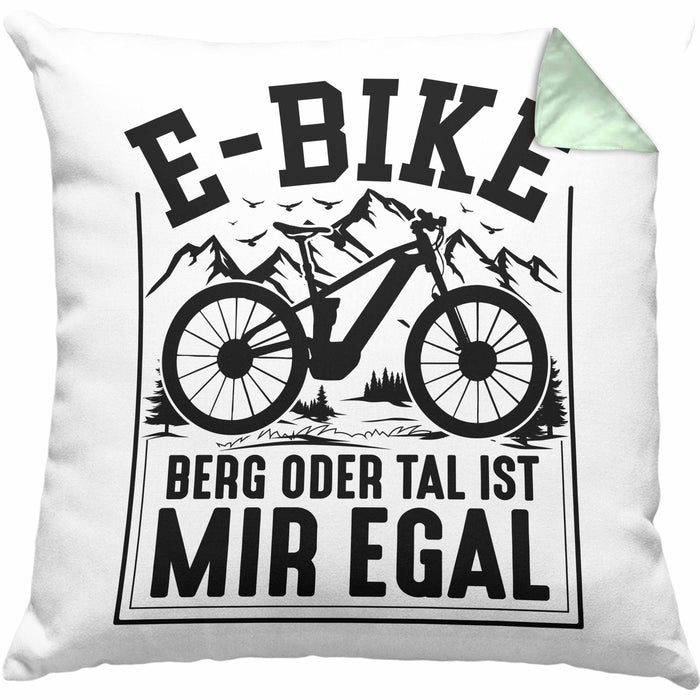 E-Bike Fahrer Geschenk Kissen mit Füllung 40x40 Elektro-Fahrrad Berg Oder Tal Ist Mir Egal Geschenkidee (Grau) Grün Trendation