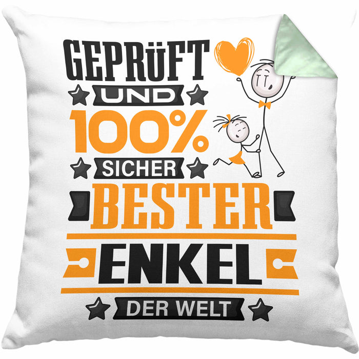 Enkel Geschenk Lustiger Spruch für Enkel Geschenkidee Bester Enkel Der WeltKissen mit Füllung 40x40 (Grau) Grün Trendation