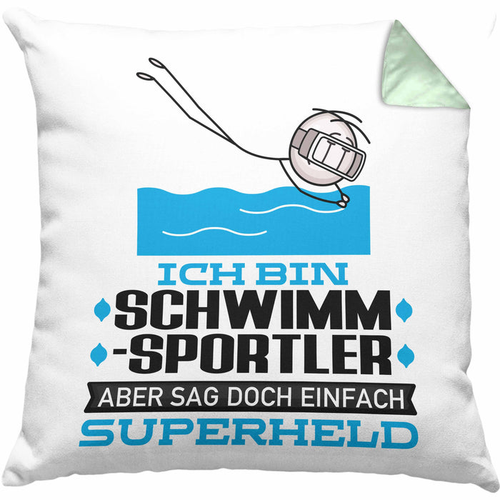 Schwimmsportler Geschenk Kissen mit Füllung 40x40 Ich Bin Schwimmsportler Aber Sag Doch Einfach Superheld Lustige Geschenkdiee für Schwimmsportler (Grau) Grün Trendation