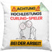 Curling-Spieler Kissen mit Füllung 40x40 Geschenk Lustiger Spruch Geschenkidee für Curling-Spieler Achtung Hochleistungs Curling-Spieler Bei Der Arbeit (Grau) Grün Trendation