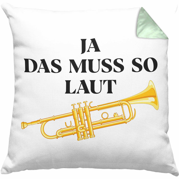 Trompete Kissen mit Füllung 40x40 Geschenk für Musiker Trompeten-Spieler Tuten Geschenkidee Lustig Männer (Grau) Grün Trendation