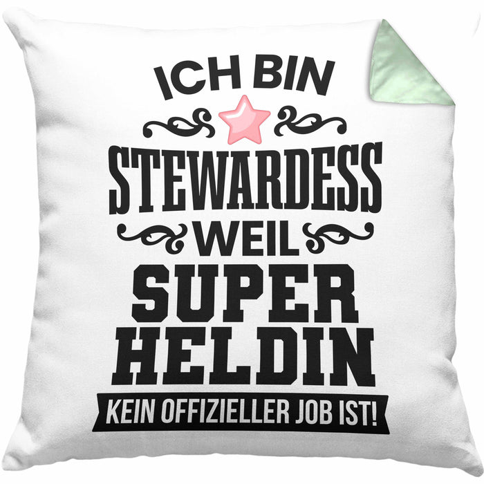 Stewardess Kissen mit Füllung 40x40 Geschenk für Stewardessin Lustiger Spruch (Grau) Grün Trendation