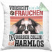 Border Collies Besitzerin Frauchen Kissen mit Füllung 40x40 Geschenk Lustiger Spruch Geschenkidee Vorsicht Vor Dem Frauchen (Grau) Grün Trendation