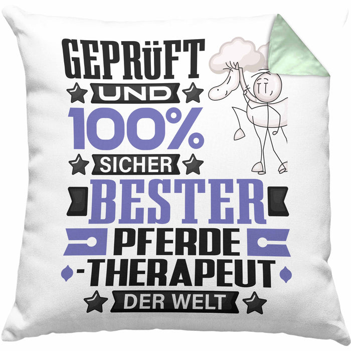 Pferdetherapeut Geschenk Lustiger Spruch für Pferdetherapeut Geschenkidee Bester Pferdetherapeut Der WeltKissen mit Füllung 40x40 (Grau) Grün Trendation