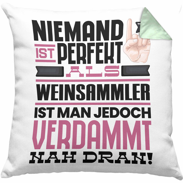Weinsammler Geschenk Kissen mit Füllung 40x40 Lustige Geschenkidee für Weinsammler Geburtstag Niemand Ist Perfekt Aber Als Weinsammler Ist Man Nah Dran (Grau) Grün Trendation
