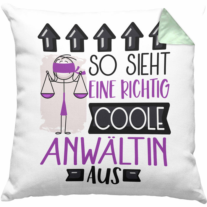 Anwältin Geschenk Kissen mit Füllung 40x40 Lustig Geschenkidee für Anwältin Geburtstag So Sieht Eine Richtig Coole Anwältin Aus Frauen Spruch (Grau) Grün Trendation