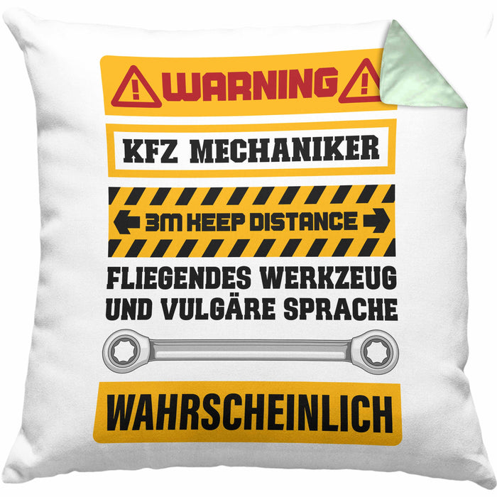 KFZ Mechaniker Kissen mit Füllung 40x40 Geschenk Lustig Spruch Geschenkidee Mechaniker Lustig (Grau) Grün Trendation