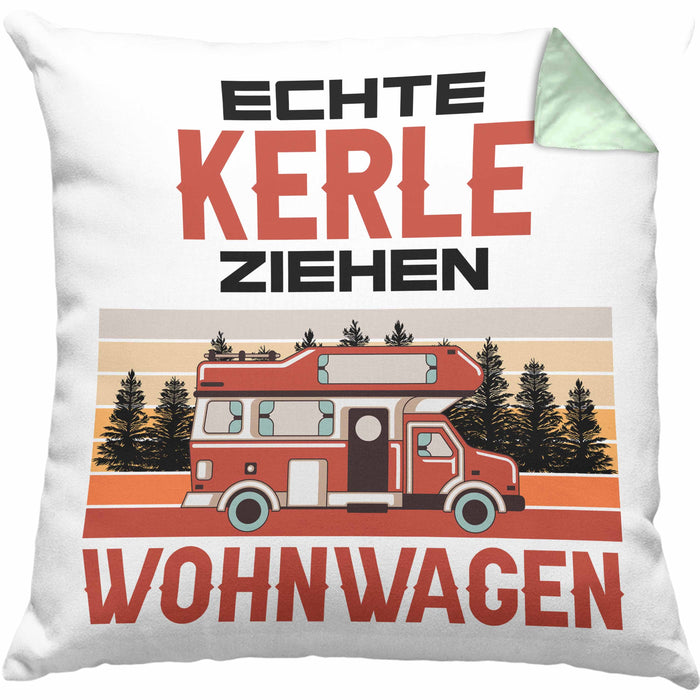 camper geschenke Echte Kerle Ziehen Wohnwagen Camper Kissen mit Füllung 40x40 Geschenke Wohnmobil für Männer Campingwagen Geschenkidee Zubehör Camping Opa Oma Rentner Lustig — TrendationStore