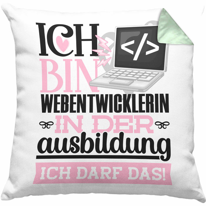 Webentwicklerin Ausbildung Start Geschenk Kissen mit Füllung 40x40 Ich Bin Webentwicklerin In Der Ausbildung Ich Darf Das Geschenkidee (Grau) Grün Trendation