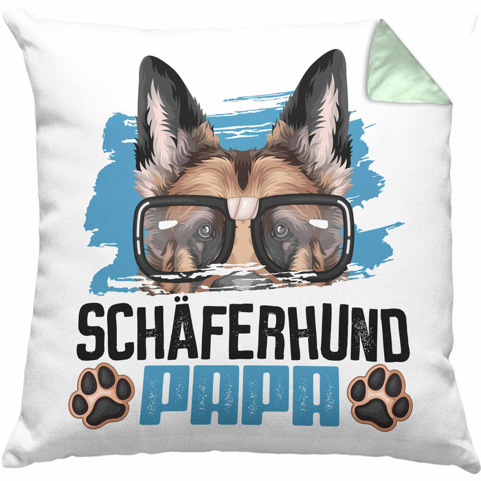 Schäferhund Papa Besitzer Kissen mit Füllung 40x40 Geschenk Lustiger Spruch Geschenkidee Schäferhund Liebhaber (Grau) Grün Trendation