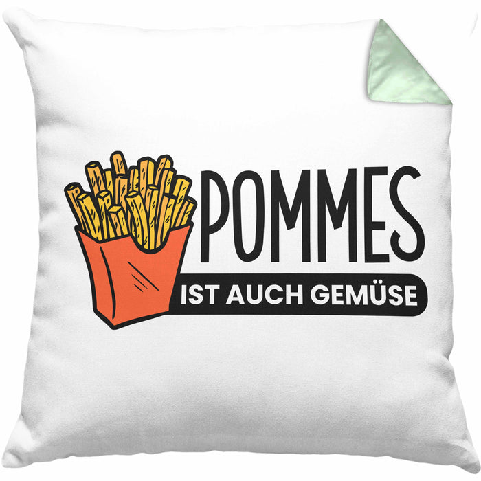 Lustige Kissen mit Füllung 40x40 mit Spruch "Pommes Ist Auch Gemüse" Pommes-Liebhaber (Grau) Grün Trendation