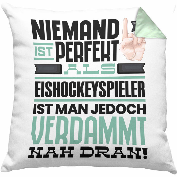 Eishockeyspieler Geschenk Kissen mit Füllung 40x40 Lustige Geschenkidee für Eishockeyspieler Geburtstag Niemand Ist Perfekt Aber Als Eishockeyspieler Ist Man Nah Dran (Grau) Grün Trendation