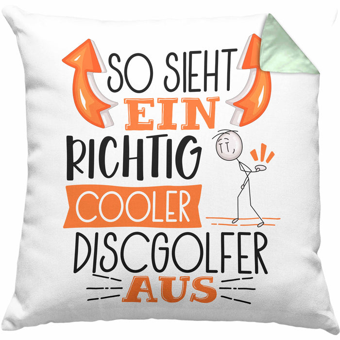 So Sieht Ein Richtig Cooler Discgolfer Aus Geschenk Kissen mit Füllung 40x40 Lustiger Spruch Geschenkidee (Grau) Grün Trendation