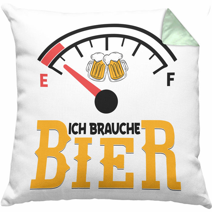 Kissen mit Füllung 40x40 Ich Brauche Bier Lustiges Biertrinker Party Geschenk (Grau) Grün Trendation