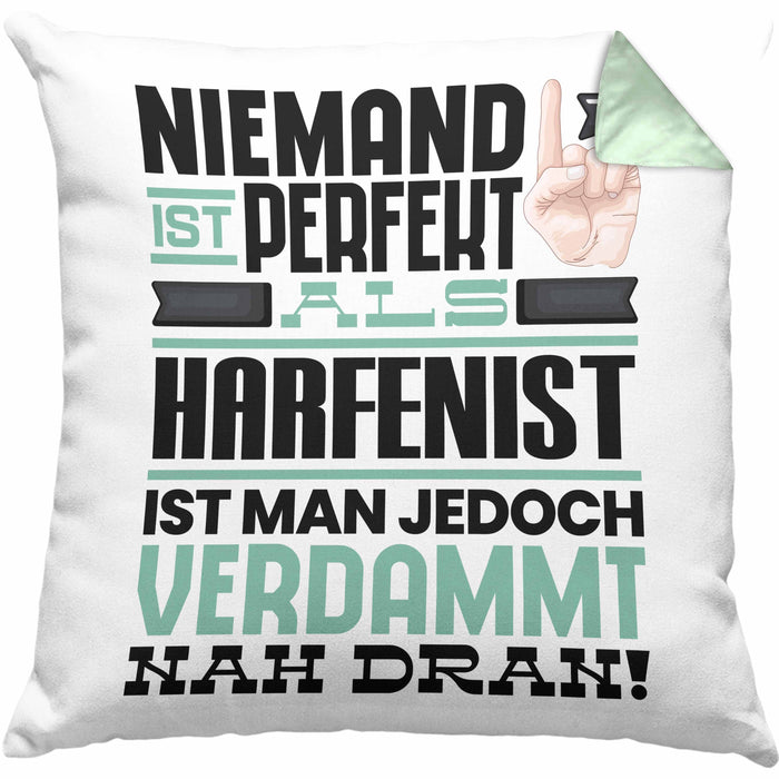 Harfenist Geschenk Kissen mit Füllung 40x40 Lustige Geschenkidee für Harfenist Geburtstag Niemand Ist Perfekt Aber Als Harfenist Ist Man Nah Dran (Grau) Grün Trendation