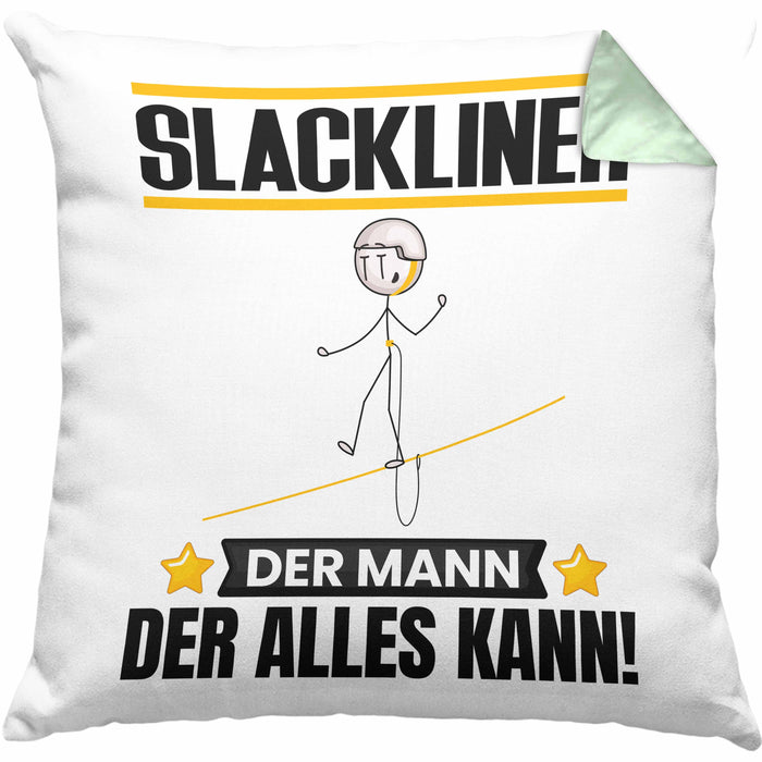 Slackliner Kissen mit Füllung 40x40 Geschenk für Slackliner Der Mann Der Alles Kann Geschenkidee zum Geburtstag (Grau) Grün Trendation