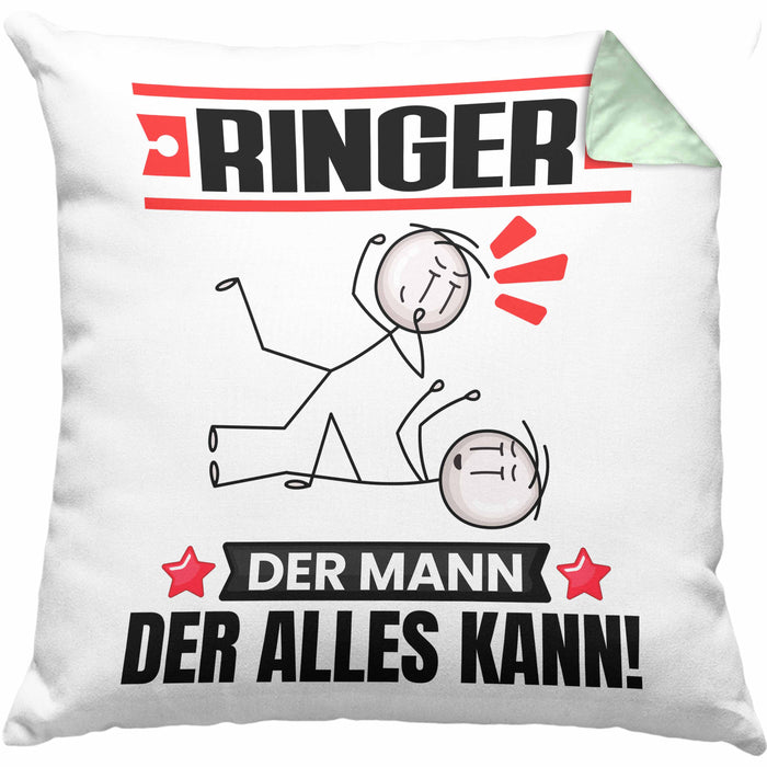 Ringer Kissen mit Füllung 40x40 Geschenk für Ringer Der Mann Der Alles Kann Geschenkidee zum Geburtstag (Grau) Grün Trendation