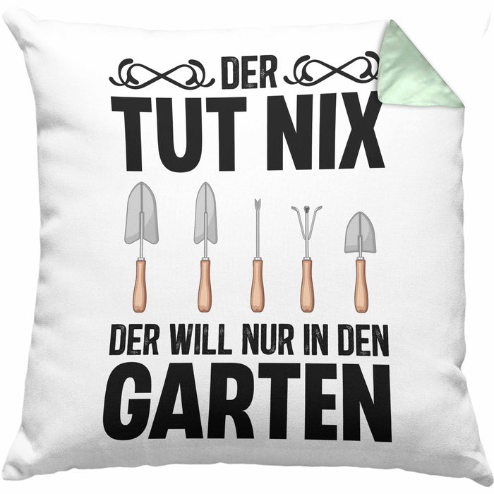 Der Tut Nix Gärtner Kissen mit Füllung 40x40 mit Spruch Garten Hobbygärtner Geschenk Lustig (Grau) Grün Trendation