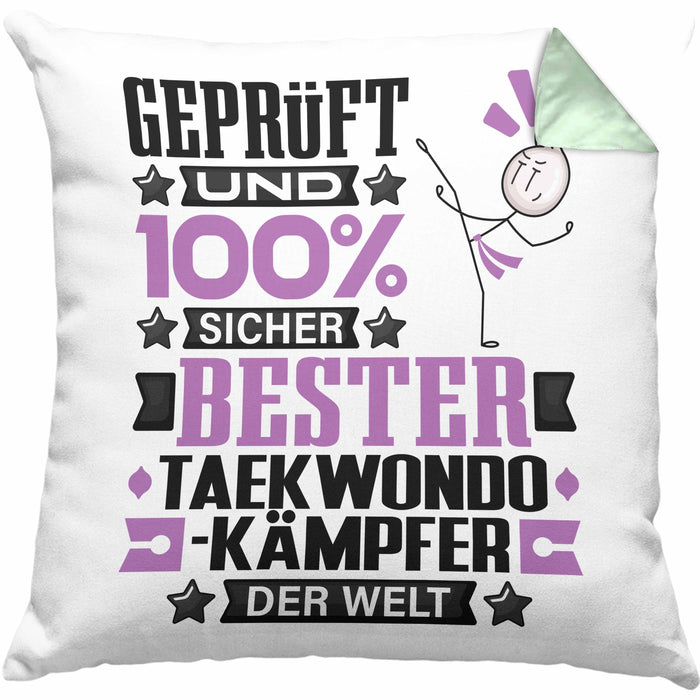 Taekwondo-Kämpfer Geschenk Lustiger Spruch für Taekwondo-Kämpfer Geschenkidee Bester Taekwondo-Kämpfer Der WeltKissen mit Füllung 40x40 (Grau) Grün Trendation
