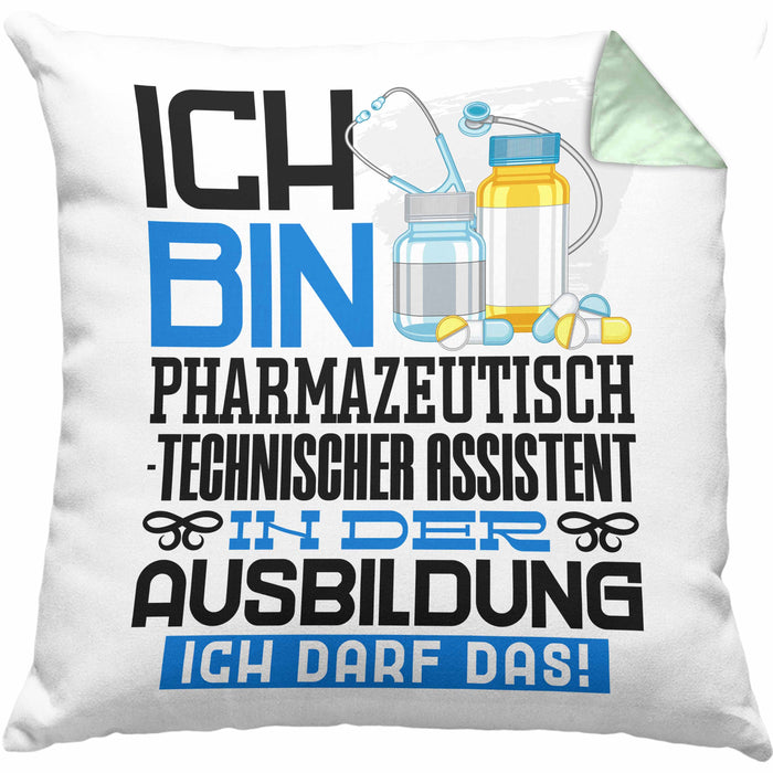 Pharmazeutisch-technischer Assistent Ausbildung Kissen mit Füllung 40x40 Geschenk Ich Bin Pharmazeutisch-technischer Assistent In Der Ausbildung Ich Darf Das Geschenkidee Spruch (Grau) Grün Trendation