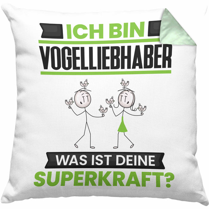 Vogelliebhaber Kissen mit Füllung 40x40 Geschenk für Vogelliebhaber Geburtstag Lustiger Spruch Was Ist Deine Superkraft (Grau) Grün Trendation