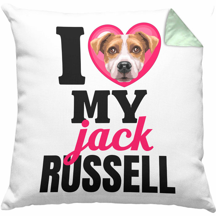 Jack Russell Besitzerin Kissen mit Füllung 40x40 Geschenk Lustiger Spruch Geschenkidee I Love My Jack Russell (Grau) Grün Trendation