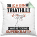 Triathlet Kissen mit Füllung 40x40 Geschenk für Triathlet Geburtstag Lustiger Spruch Was Ist Deine Superkraft (Grau) Grün Trendation
