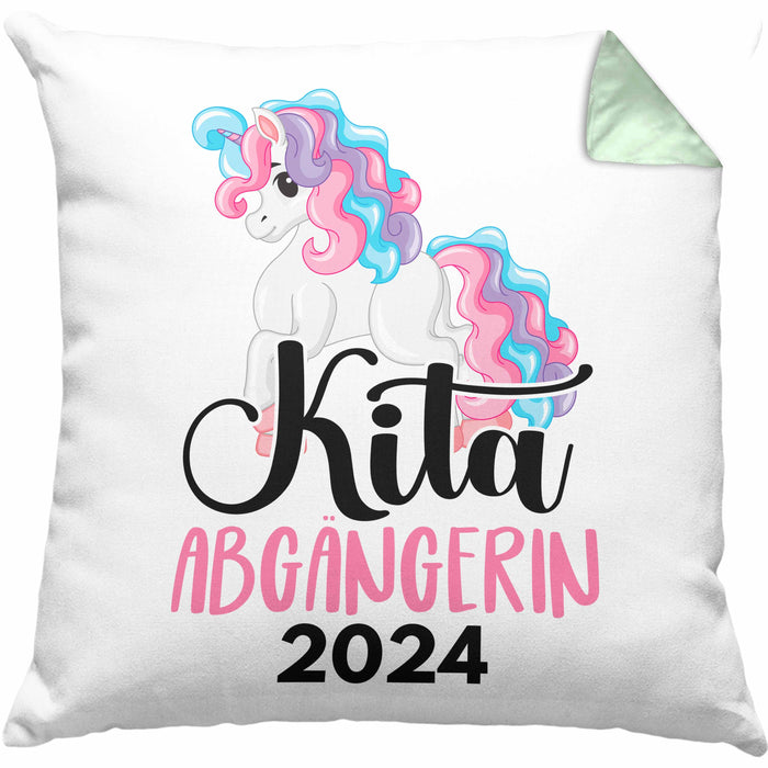 Kita Abgängerin 2024 Einschulung Mädchen Geschenk Kissen mit Füllung 40x40 Schulstart 1. Schultag Schuleinführung Schulanfang Geschenkidee Schulkind (Grau) Grün Trendation