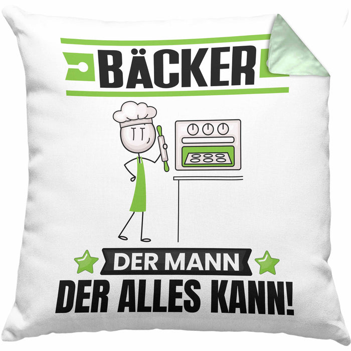 Bäcker Kissen mit Füllung 40x40 Geschenk für Bäcker Der Mann Der Alles Kann Geschenkidee zum Geburtstag (Grau) Grün Trendation