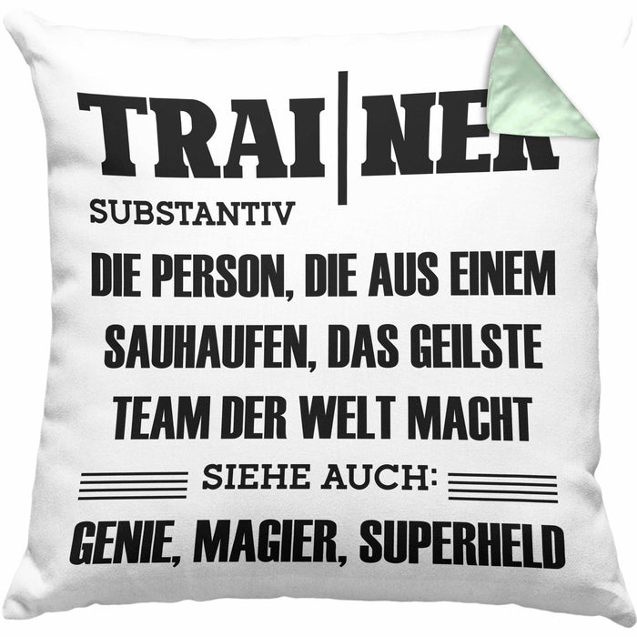 Trainer Kissen mit Füllung 40x40 Geschenk Bester Coach Geschenkidee Spruch (Grau) Grün Trendation