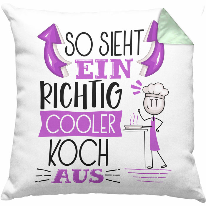 Koch Kissen mit Füllung 40x40 Geschenk So Sieht Ein RIchtig Cooler Koch Aus Geschenkidee Lustiger Spruch Geburtstag (Grau) Grün Trendation