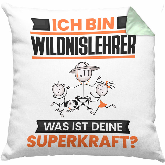 Wildnislehrer Kissen mit Füllung 40x40 Geschenk für Wildnislehrer Geburtstag Lustiger Spruch Was Ist Deine Superkraft (Grau) Grün Trendation