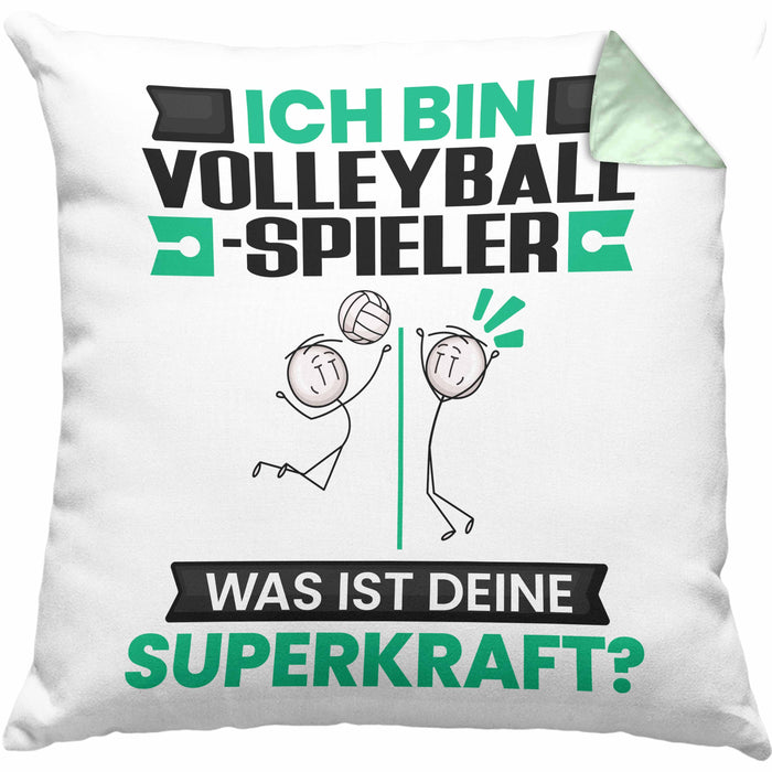 Volleyballspieler Kissen mit Füllung 40x40 Geschenk für Volleyballspieler Geburtstag Lustiger Spruch Was Ist Deine Superkraft (Grau) Grün Trendation