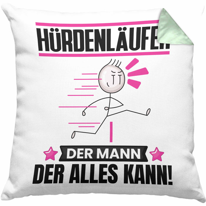 Hürdenläufer Kissen mit Füllung 40x40 Geschenk für Hürdenläufer Der Mann Der Alles Kann Geschenkidee zum Geburtstag (Grau) Grün Trendation
