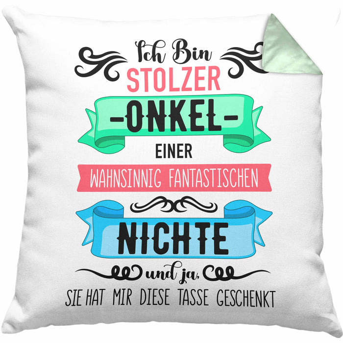 Onkel Geschenk von Nichte Lustige Kissen mit Füllung 40x40 Spruch Geschenke für Onkel Nichten Geschenkidee (Grau) Grün Trendation