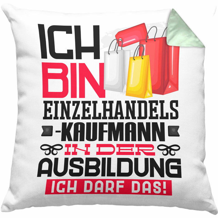 Einzelhandelskaufmann Ausbildung Kissen mit Füllung 40x40 Geschenk Ich Bin Einzelhandelskaufmann In Der Ausbildung Ich Darf Das Geschenkidee Spruch (Grau) Grün Trendation
