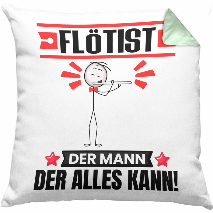 Flötist Kissen mit Füllung 40x40 Geschenk für Flötist Der Mann Der Alles Kann Geschenkidee zum Geburtstag (Grau) Grün Trendation