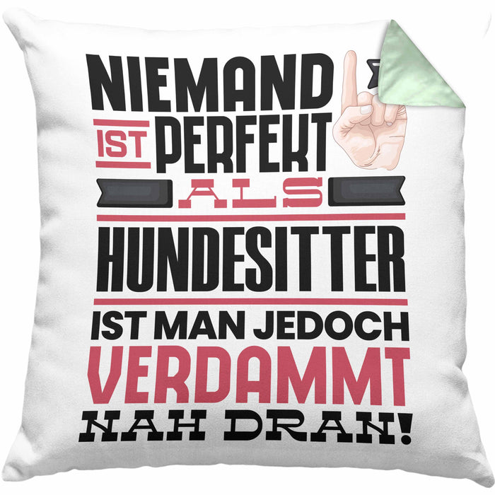 Hundesitter Geschenk Kissen mit Füllung 40x40 Lustige Geschenkidee für Hundesitter Geburtstag Niemand Ist Perfekt Aber Als Hundesitter Ist Man Nah Dran (Grau) Grün Trendation
