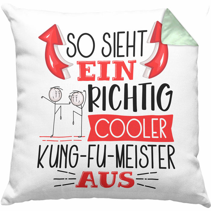 Kung-Fu Kissen mit Füllung 40x40 Geschenk So Sieht Ein Richtig Cooler Kung-Fu Aus Geschenkidee Spruch Lustig (Grau) Grün Trendation