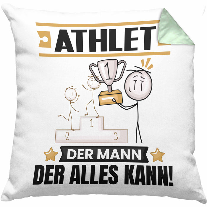 Athlet Kissen mit Füllung 40x40 Geschenk für Athlet Der Mann Der Alles Kann Geschenkidee zum Geburtstag (Grau) Grün Trendation