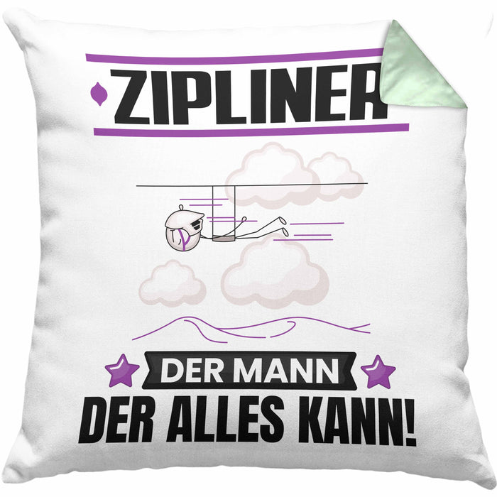 Zipliner Kissen mit Füllung 40x40 Geschenk für Zipliner Der Mann Der Alles Kann Geschenkidee zum Geburtstag (Grau) Grün Trendation