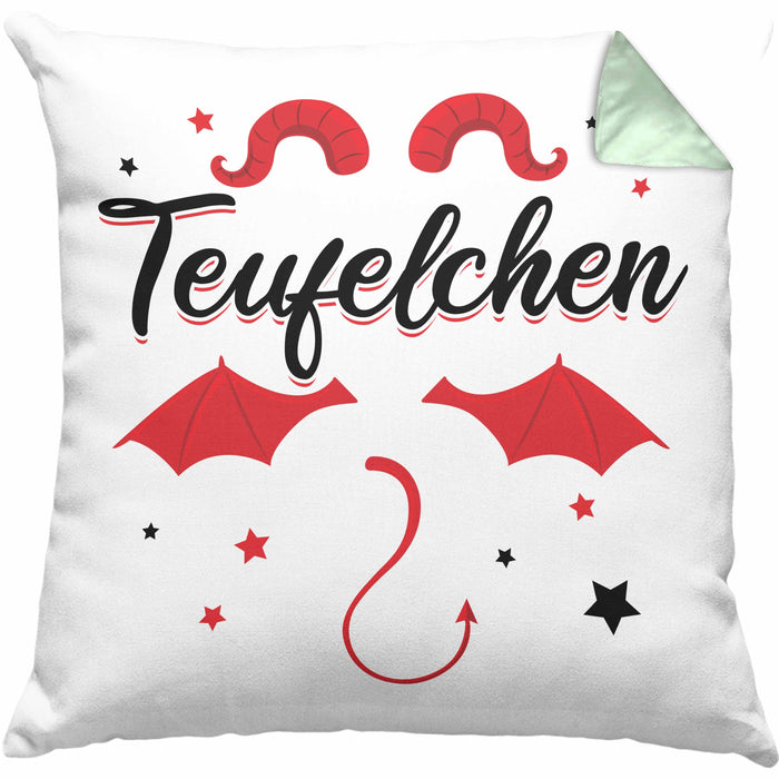 Teufelchen Kissen mit Füllung 40x40 Geschenk für Frauen Teufel (Grau) Grün Trendation